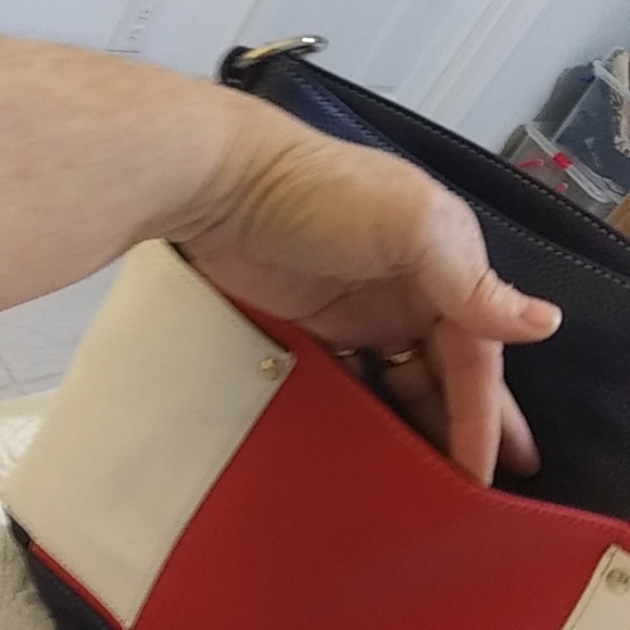 Red white navy. Leather handbag. Never used. 11in high 3.5 bottom 12 in wide. - Picture 3 of 12